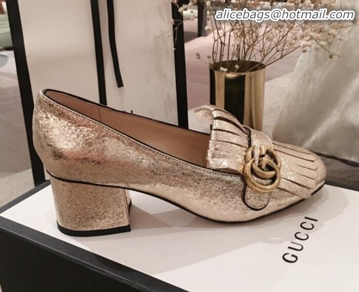 Stylish Gucci Leather GG Fringe Pumps 408208 Gold 2020