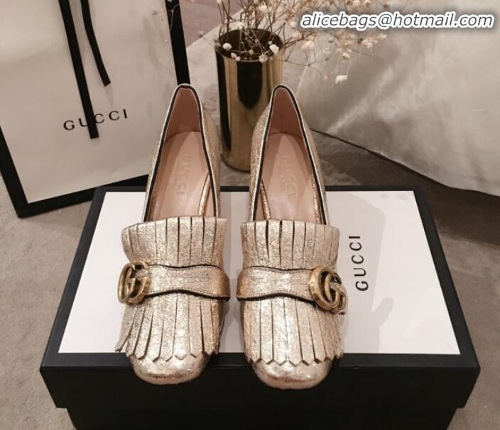 Stylish Gucci Leather GG Fringe Pumps 408208 Gold 2020