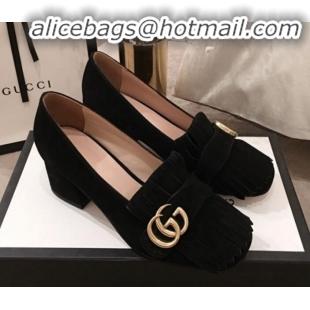 Perfect Gucci Suede GG Fringe Pumps 408208 Black 2020