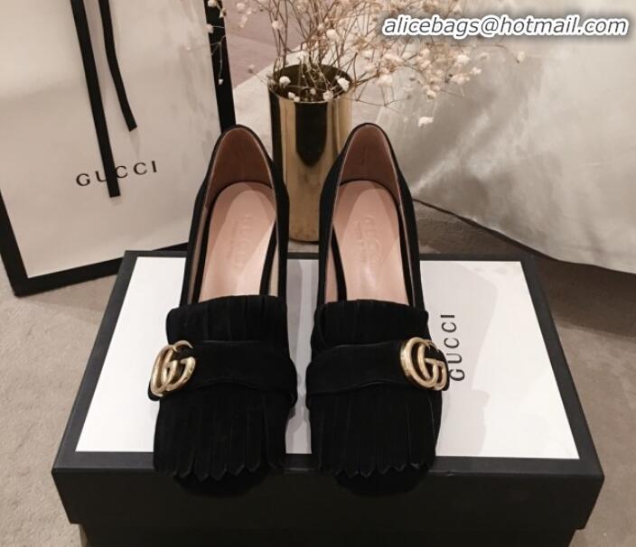 Perfect Gucci Suede GG Fringe Pumps 408208 Black 2020