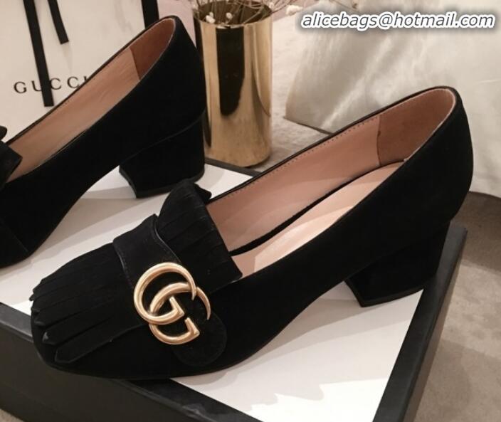 Perfect Gucci Suede GG Fringe Pumps 408208 Black 2020