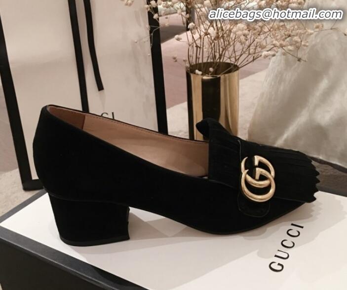 Perfect Gucci Suede GG Fringe Pumps 408208 Black 2020