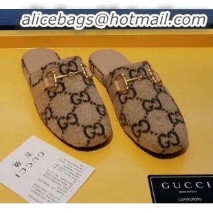 Best Price Gucci Horsebit GG Wool Flat Mules Slippers G22803 Beige 2020