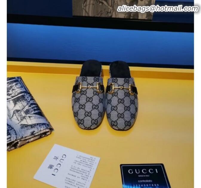 Hot Style Gucci Horsebit GG Canvas Flat Mules Slippers G22807 Grey/Black 2020