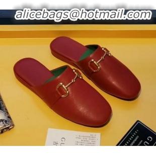 Classic Hot Gucci Horsebit Leather Flat Mules Slippers G22807 Red 2020