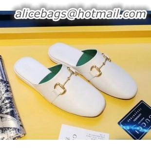 Well Crafted Gucci Horsebit Leather Flat Mules Slippers G22807 White 2020