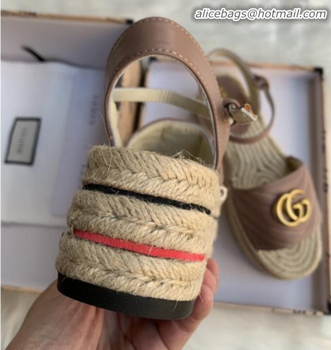 Best Grade Gucci Chevron Leather Platform Espadrille Sandals with Double G30308 Pink 2020