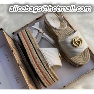 Low Price Gucci Chevron Leather Platform Espadrille Sandals with Double G30308 White 2020