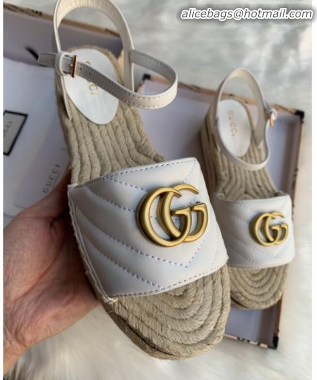 Low Price Gucci Chevron Leather Platform Espadrille Sandals with Double G30308 White 2020