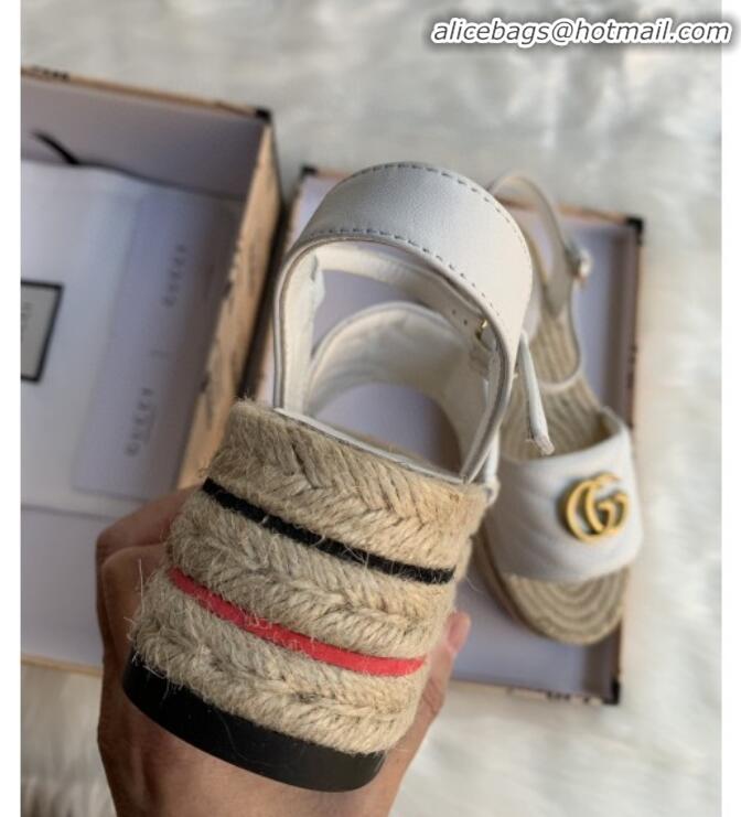 Low Price Gucci Chevron Leather Platform Espadrille Sandals with Double G30308 White 2020