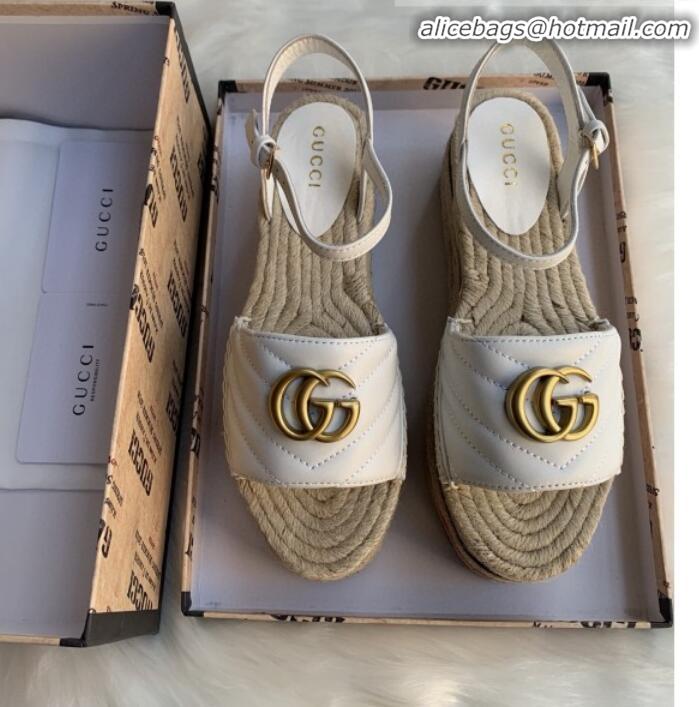 Low Price Gucci Chevron Leather Platform Espadrille Sandals with Double G30308 White 2020