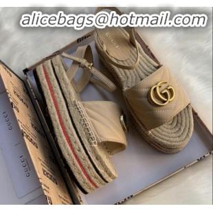 Pretty Style Gucci Chevron Leather Platform Espadrille Sandals with Double G30308 Nude 2020