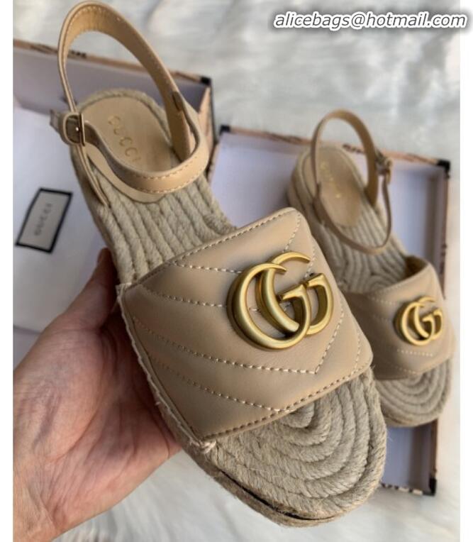 Pretty Style Gucci Chevron Leather Platform Espadrille Sandals with Double G30308 Nude 2020