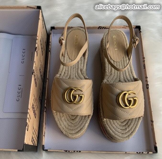 Pretty Style Gucci Chevron Leather Platform Espadrille Sandals with Double G30308 Nude 2020