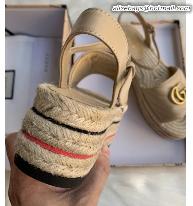 Pretty Style Gucci Chevron Leather Platform Espadrille Sandals with Double G30308 Nude 2020