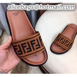 Luxury Fendi Fabric Slides G10324 Brown