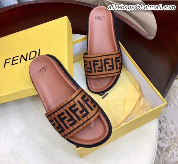 Luxury Fendi Fabric Slides G10324 Brown