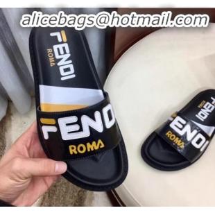 Top Design Fendi Glazed Fabric Slides G10325 Black