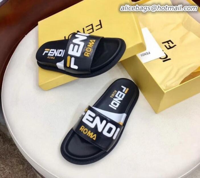 Top Design Fendi Glazed Fabric Slides G10325 Black