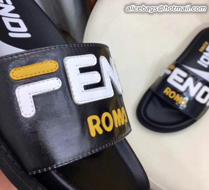 Top Design Fendi Glazed Fabric Slides G10325 Black