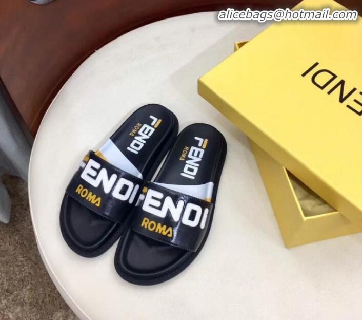 Top Design Fendi Glazed Fabric Slides G10325 Black