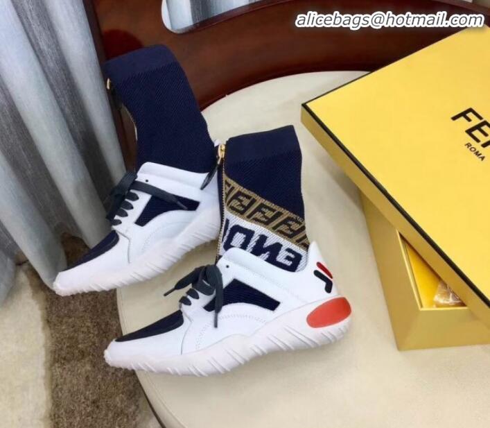 Good Product Fendi Multicolor Tech Fabric High-tops Sneakers G10332 Navy Blue/White