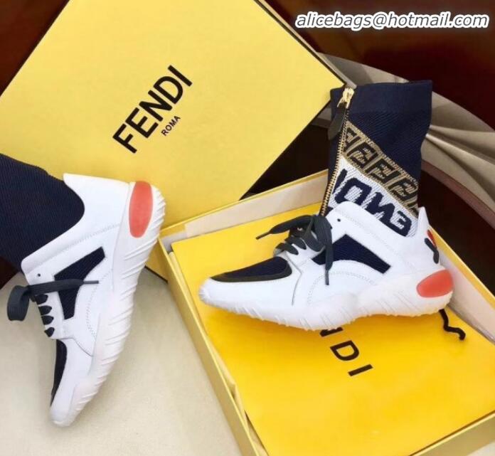 Good Product Fendi Multicolor Tech Fabric High-tops Sneakers G10332 Navy Blue/White