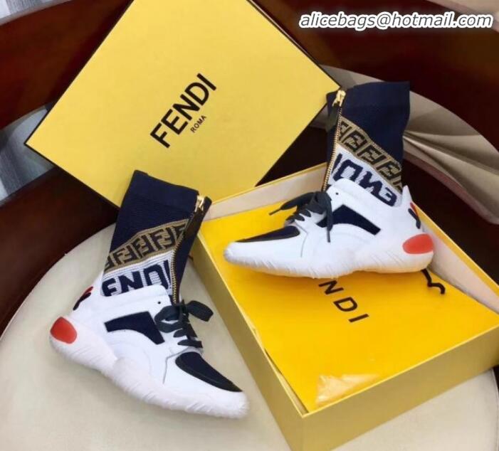 Good Product Fendi Multicolor Tech Fabric High-tops Sneakers G10332 Navy Blue/White