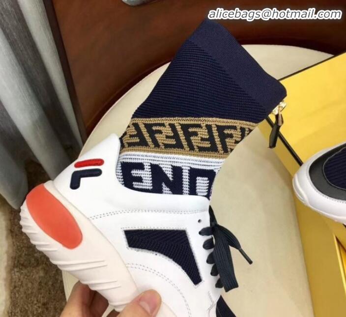 Good Product Fendi Multicolor Tech Fabric High-tops Sneakers G10332 Navy Blue/White