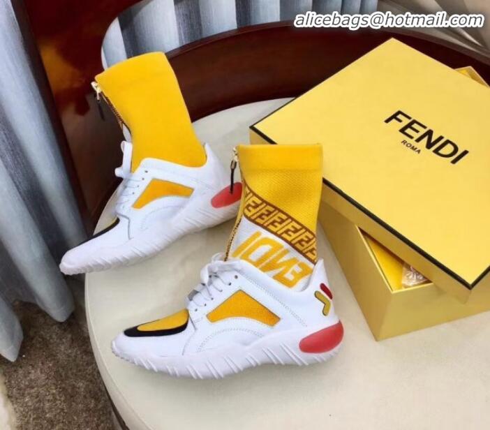 Best Price Fendi Multicolor Tech Fabric High-tops Sneakers G10332 Yellow