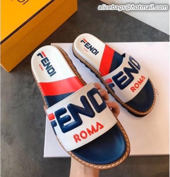 Perfect Fendi Mania Logo Slide Sandals G22001 White