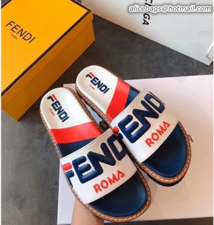 Perfect Fendi Mania Logo Slide Sandals G22001 White