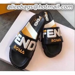 Super Quality Fendi Mania Logo Slide Sandals G22001 Black