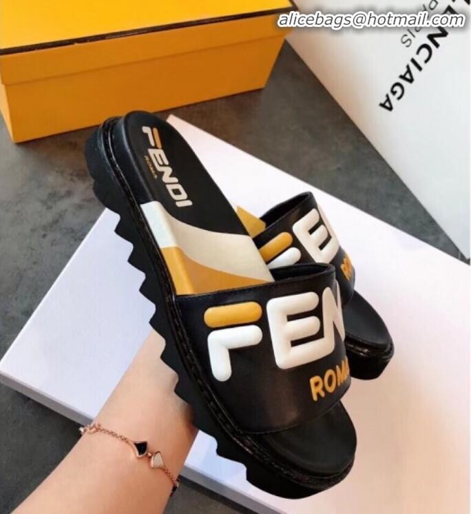 Super Quality Fendi Mania Logo Slide Sandals G22001 Black