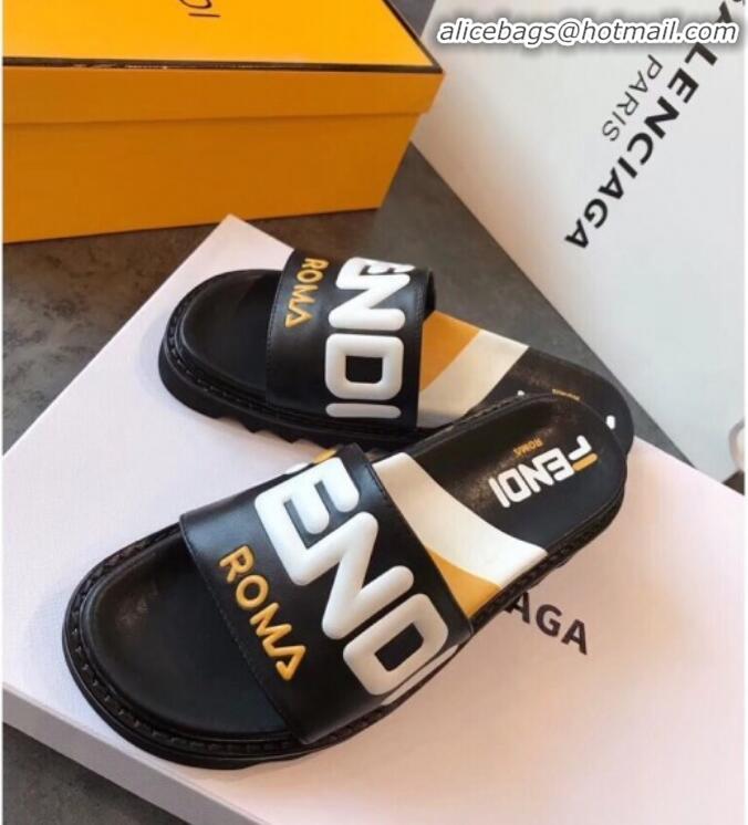 Super Quality Fendi Mania Logo Slide Sandals G22001 Black