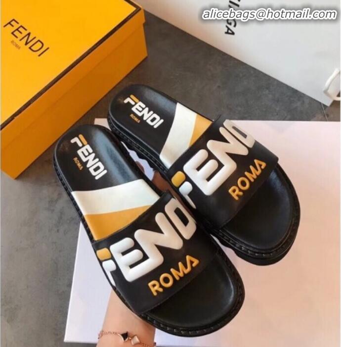 Super Quality Fendi Mania Logo Slide Sandals G22001 Black