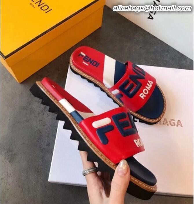 Discount Fendi Mania Logo Slide Sandals G22001 Red