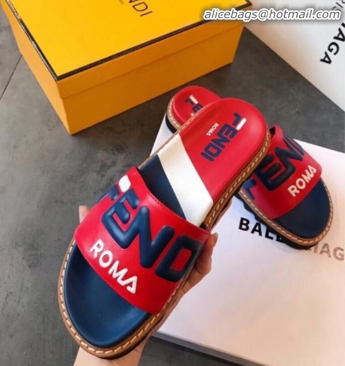 Discount Fendi Mania Logo Slide Sandals G22001 Red