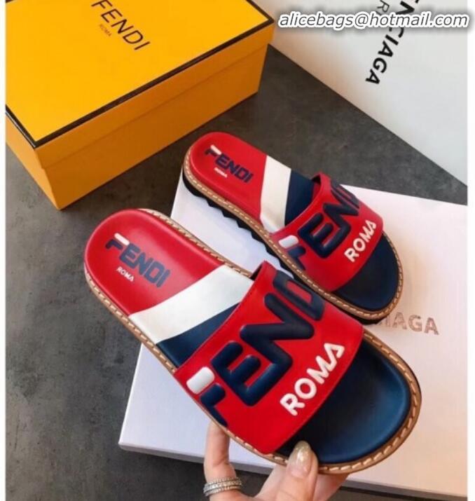 Discount Fendi Mania Logo Slide Sandals G22001 Red