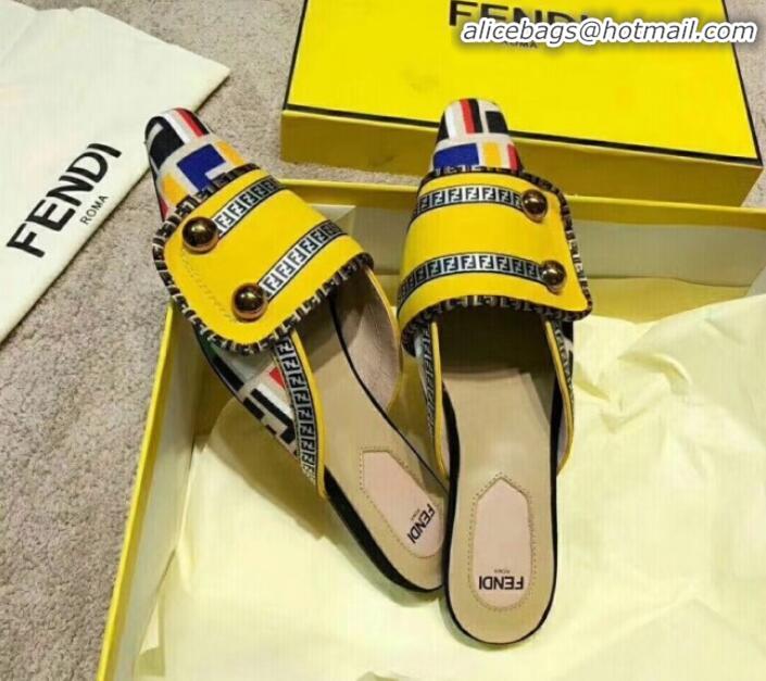 Good Taste Fendi Logo Studs Flat Mules G31158 Yellow 2020