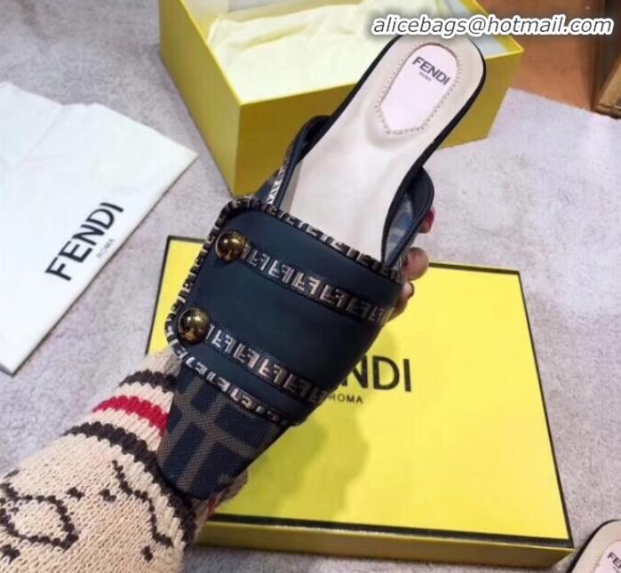 Luxury Fendi Logo Studs Flat Mules G31159 Black 2020