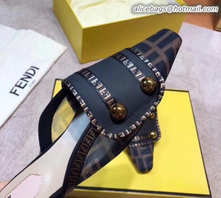 Luxury Fendi Logo Studs Flat Mules G31159 Black 2020