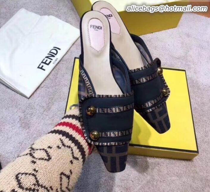 Luxury Fendi Logo Studs Flat Mules G31159 Black 2020