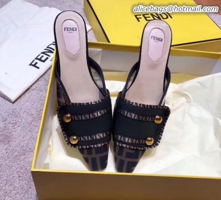 Luxury Fendi Logo Studs Flat Mules G31159 Black 2020