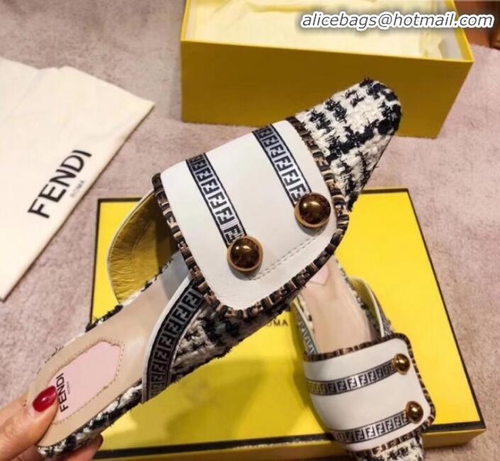 Charming Fendi Logo Studs Flat Mules G31159 White 2020