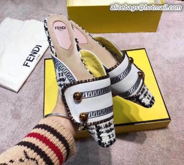 Charming Fendi Logo Studs Flat Mules G31159 White 2020