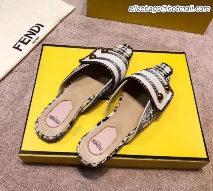 Charming Fendi Logo Studs Flat Mules G31159 White 2020