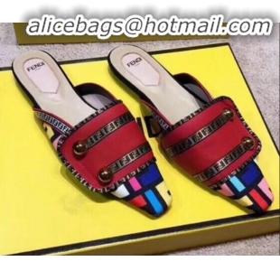 New Fashion Fendi Logo Studs Flat Mules G31159 Red 2020