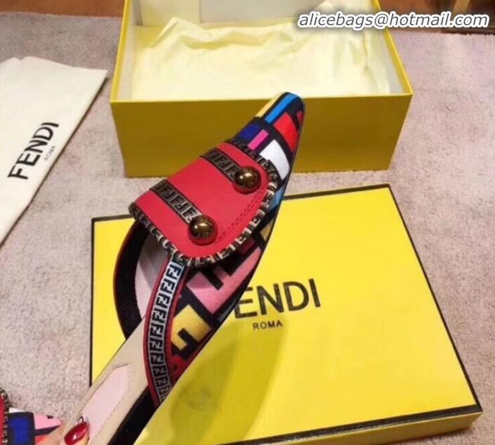 New Fashion Fendi Logo Studs Flat Mules G31159 Red 2020