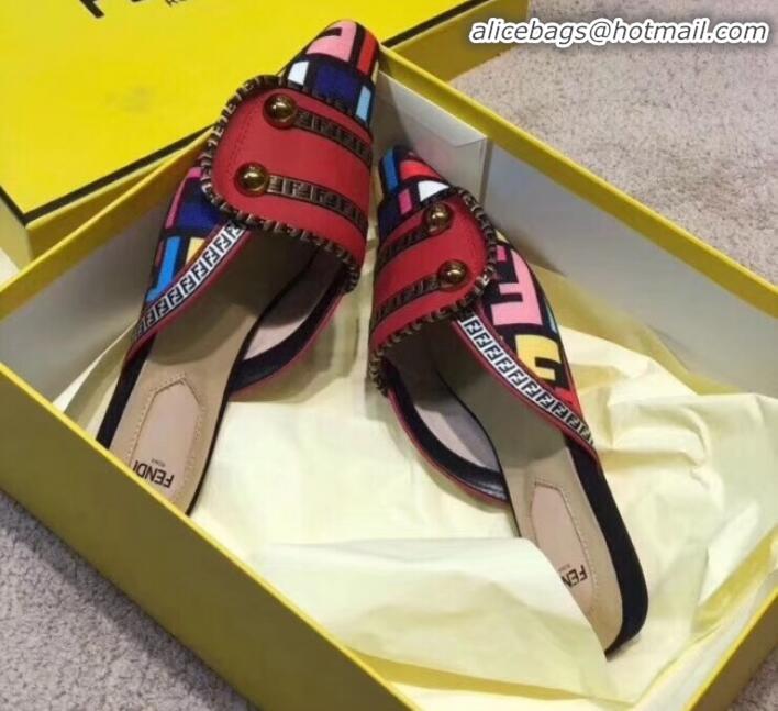 New Fashion Fendi Logo Studs Flat Mules G31159 Red 2020